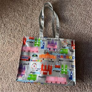 Harrods London Landmarks Map PVC Tote Bag Zip Closure Double Decker Bus Map